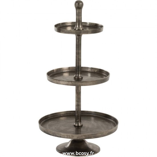 J Line Plateau Sur Pied 3 Niveaux Rond Aluminium Antique Gris L51xB51xH99 cm Jline 86239 by Jolipa 86239