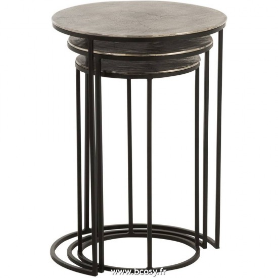 J-Line tables gigognes basses d appoint bouts de canapé Jolipa Jline Set De 3 Table Gigogne Ronde Aluminium Noir Gris