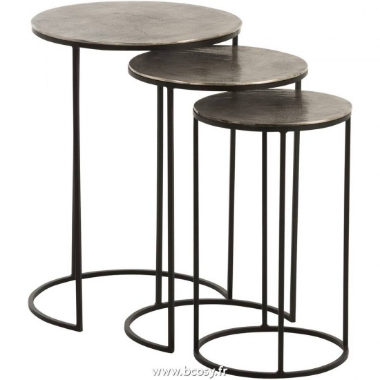 J Line Set De 3 Table Gigogne Ronde Aluminium Noir Gris 60 Jline 86242 by Jolipa 86242