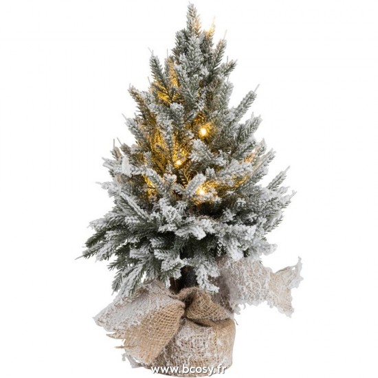 J Line Sapin De Noel+Led+Pot Jute Plastique Vert Enneige Small Jline 87307 by Jolipa 87307