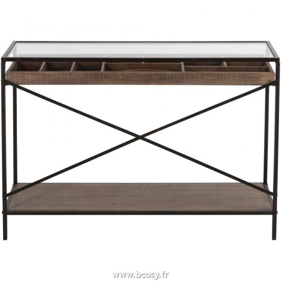 Jolipa Jline Console Tiroir Compartimente Bois Metal Marron