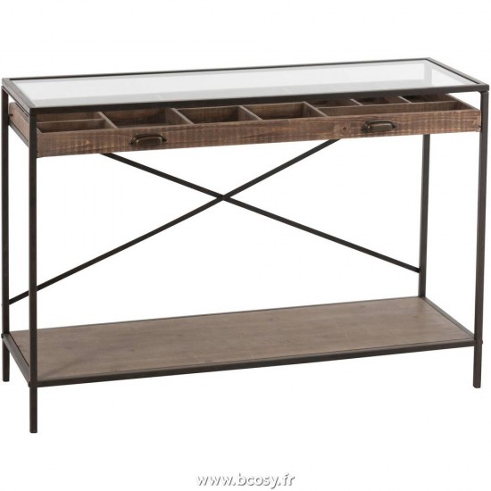 J Line Console Tiroir Compartimente Bois Metal Marron Jline 87775 by Jolipa 87775