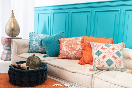 Jolipa Jline Plaid Pompon Polyester Bleu