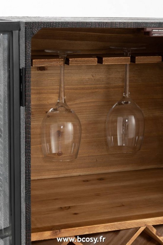 J Line Meuble Bar 2 Tiroirs Bois Verre Noir Jline 90230 by Jolipa 90230