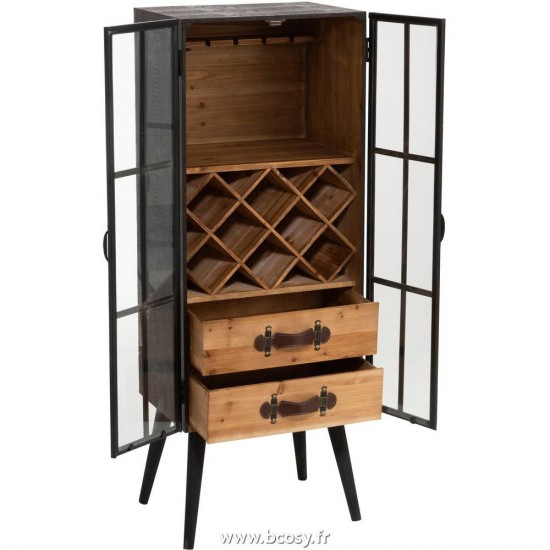 Jolipa Mobile Bar 2 Cassetti Legno/Vetro Nero