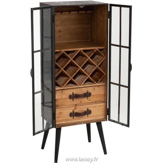 Jolipa Mueble Bar 2 Cajones Madera/Vidrio Negro