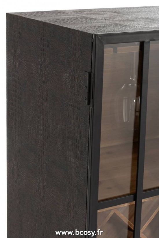 J-Line armoires bar Meuble Bar 2 Tiroirs Bois Verre Noir