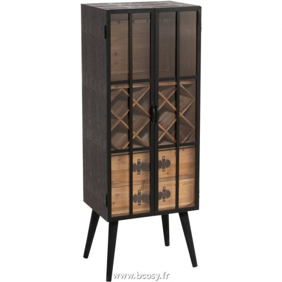 J Line Meuble Bar 2 Tiroirs Bois Verre Noir Jline 90230 by Jolipa 90230