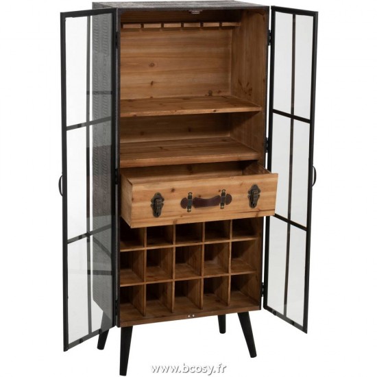 J Line Meuble Bar 1 Tiroir Bois Verre Noir Jline 90231 by Jolipa 90231