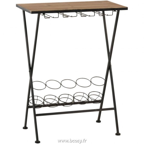 J Line Table Bouteille Verres Metal Bois Noir Jline 90316 by Jolipa 90316