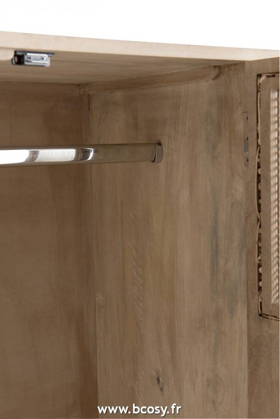 J Line Armoire 3 Portes+4 Tiroirs Rotin Tisse Bois De Manguier Naturel Jline 91013 by Jolipa 91013