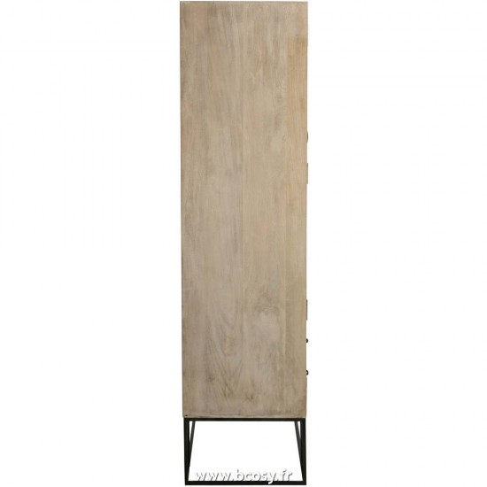 J-Line garderobes penderies lingeries Jolipa Jline Armoire 3 Portes 4 Tiroirs Rotin Tisse Bois De Manguier Naturel