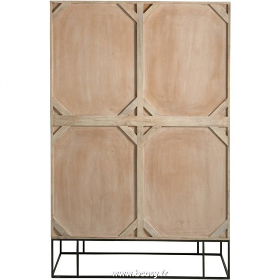 Jolipa Jline Armoire 3 Portes 4 Tiroirs Rotin Tisse Bois De Manguier Naturel