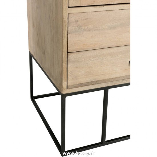 J-Line garderobes penderies lingeries Armoire 3 Portes 4 Tiroirs Rotin Tisse Bois De Manguier Naturel