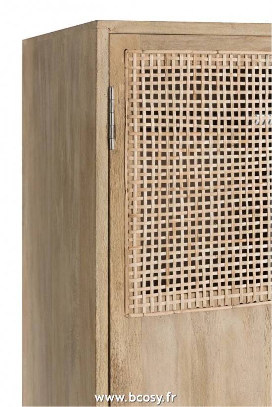 J-Line Armadio 3 Porte + 4 Cassetti Rattan Mango Naturale