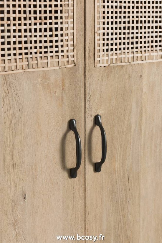 J-Line Armario 3 Puertas + 4 Cajones Ratan Tejido Madera De Mango Natural
