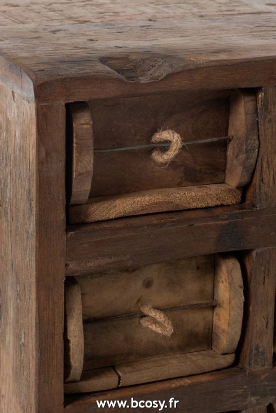 J-Line Armadio 12 Cassetti Grezzo Legno Riciclato Marrone