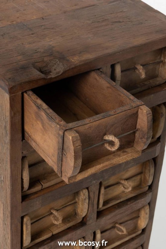 J-Line Armario 12 Cajones Bruto Madera Reciclado Marron