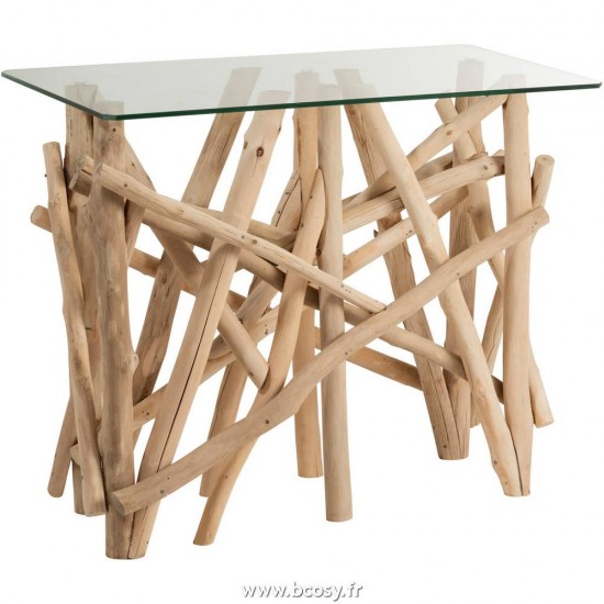 J Line Console Rectangulaire Branches Bois Verre Naturel Jline 91357 by Jolipa 91357
