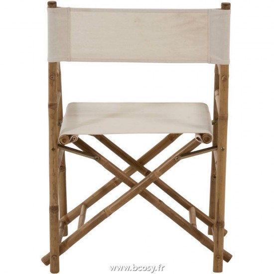 Jolipa Jline Chaise De Regisseur Pliable Bambou Textile Naturel Blanc
