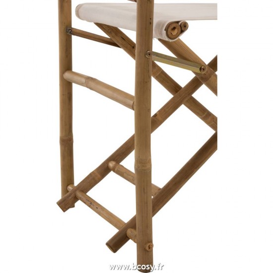 J-Line chaises fauteuils régisseurs realisateurs directeurs Chaise De Regisseur Pliable Bambou Textile Naturel Blanc