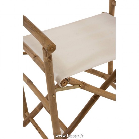J-Line Silla De Director Plegable Bambou/Tejido Natural/Blanco
