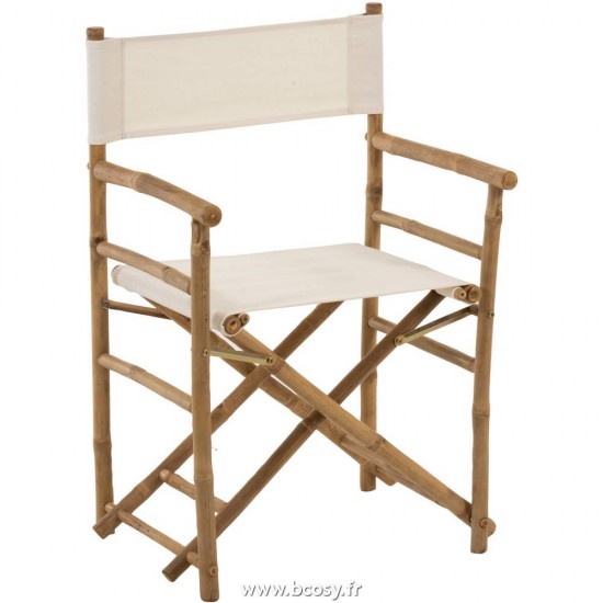 J Line Chaise De Regisseur Pliable Bambou+Textile Naturel Blanc L58xB44xH88 cm Jline 91401 by Jolipa 91401