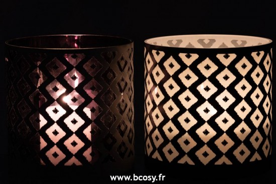 J-Line lanternes photophores Jolipa Jline Photophore Quadrille Verre Noir Blanc Large Assortiment De 2