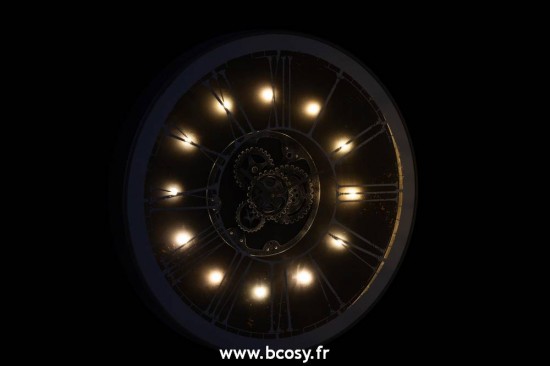 J-Line horloges murales Jolipa Jline Horloge Ronde Led Mecanisme Miroir Argent Champagne