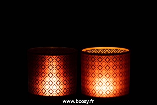 J-Line lanternes photophores Jolipa Jline Photophore Oriental Verre Rouge Or Medium Assortiment De 2