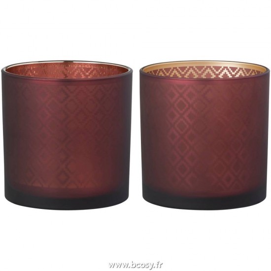 J Line Photophore Oriental Verre Rouge Or Medium 15H Jline 95195 by Jolipa 95195 Assortiment de 2 pcs