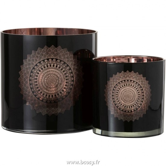 Jolipa Jline Photophore Boho Verre Noir Cuivre Large