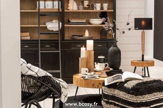 Jolipa Libreria + Scalina Legno Nero/Naturale