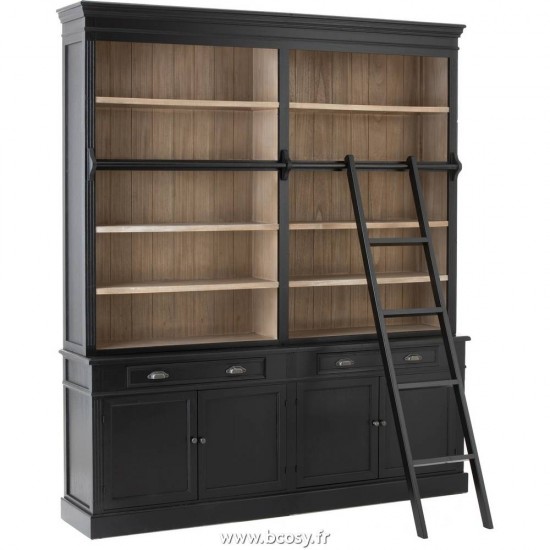 J Line Bibliotheque+Echelle Bois Noir Naturel 200 Jline 96106 by Jolipa 96106