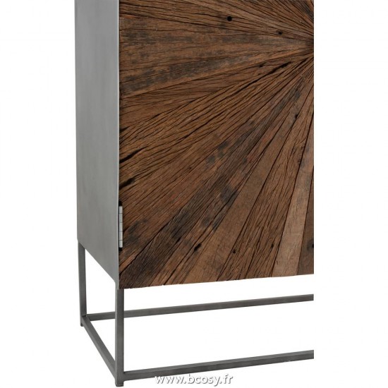 J-Line armoires avec portes et tirroirs Armoire Shanil 2 Portes Bois Metal Naturel Gris