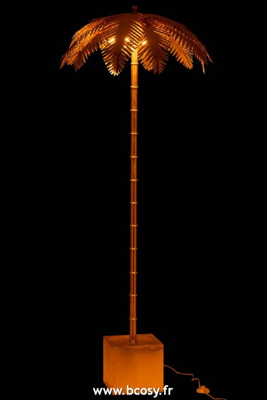 J-Line Lampadaires Lampes Raides Debouts Sur Pied De Sol Jolipa Jline Lampe Sur Pied Feuilles De Coco Acier Or