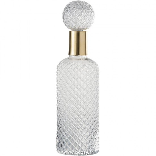 J Line Bouteille+Bouchon Decoratif Relief Verre Transparent Large 39H Jline 96612 by Jolipa 96612