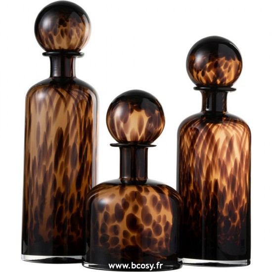 J-Line carafes a decanter Jolipa Jline Bouteille Bouchon Tache Decoratif Verre Marron Noir Large