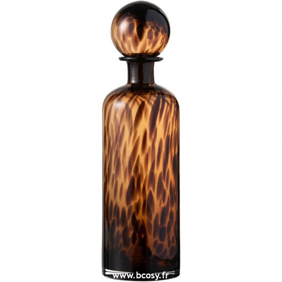 J Line Bouteille+Bouchon Tache Decoratif Verre Marron Noir Large 40H Jline 96626 by Jolipa 96626
