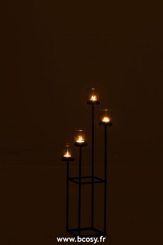 J-Line bougeoirs Jolipa Jline Bougeoir 4 Parties Metal Verre Noir