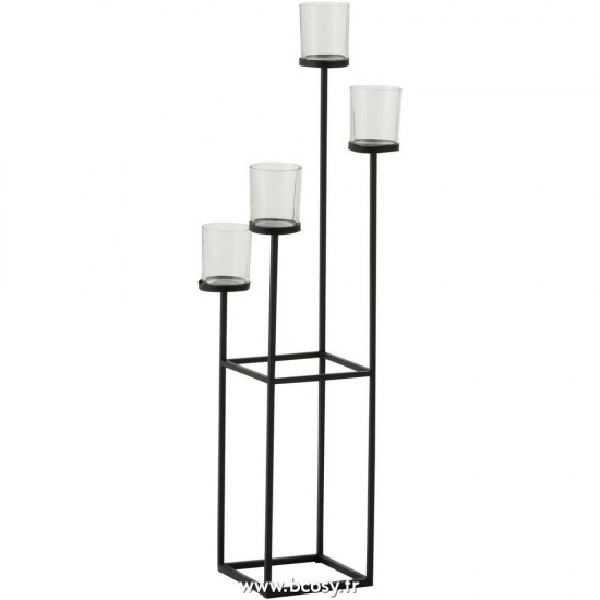 J Line Bougeoir 4 Parties Metal Verre Noir 70H Jline 96737 by Jolipa 96737