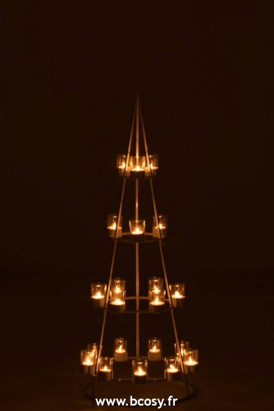 J-Line arbres sapins de noel sur pied Jolipa Jline Arbre 21 Photophore Metal Verre Blanc