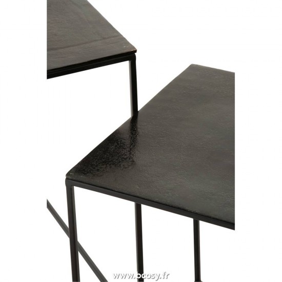 J-Line tables d appoint bouts de canapé Jolipa Jline Set De 2 Table Gigogne Carree Oxidize Aluminium Metal Antique Noir Vert