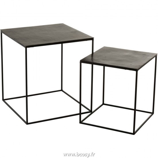 J Line Set De 2 Table Gigogne Carree Oxidize Aluminium Metal Antique Noir Vert 50 Jline 96997 by Jolipa 96997