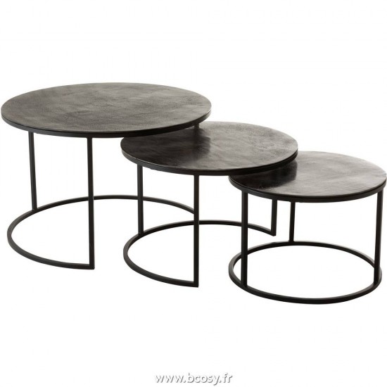 J Line Set De 3 Table Gigogne Ronde Oxidize Aluminium Metal Antique Noir Vert Ø80 Jline 97000 by Jolipa 97000