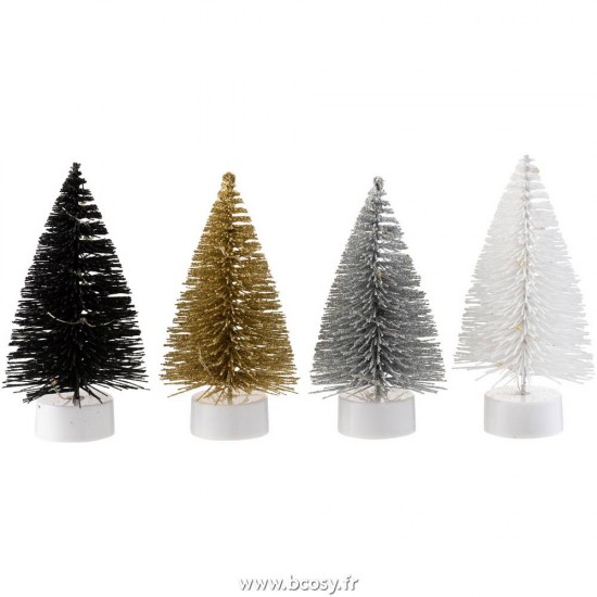 J-Line cones de noel Jolipa Jline Display 12 Sapins De Noel Led Paillettes Plastique Noir Argent Or
