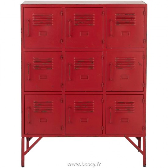 J-Line armoires avec portes et tirroirs Jolipa Jline Armoire 9 Tiroirs Metal Rouge