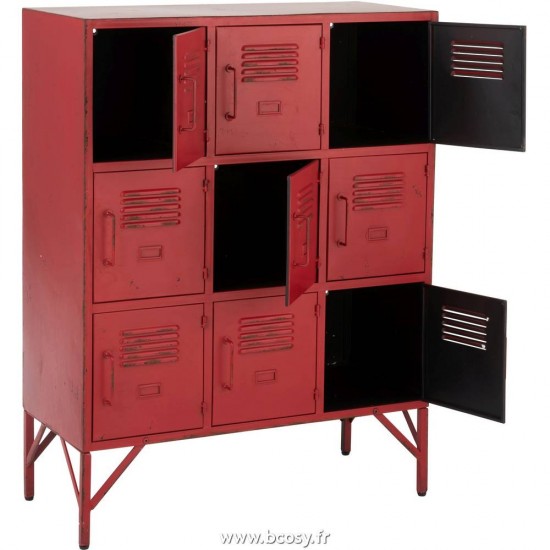 J-Line armoires avec portes et tirroirs Armoire 9 Tiroirs Metal Rouge