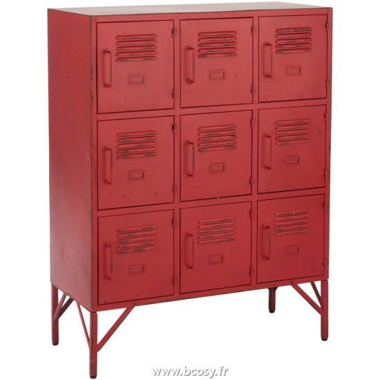 J Line Armoire 9 Portes Metal Rouge 85 Jline 97861 by Jolipa 97861
