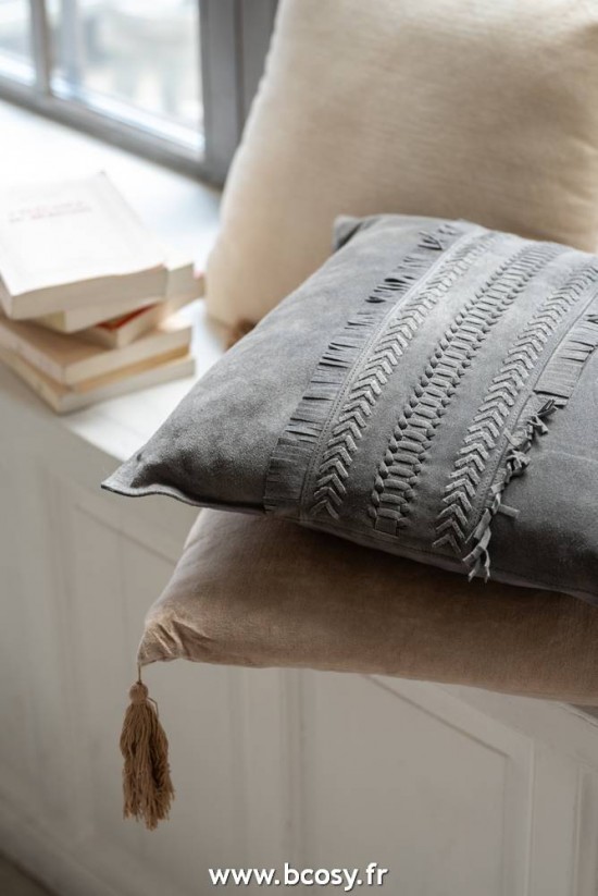 Jolipa Jline Coussin Bord Carre Cuir Gris